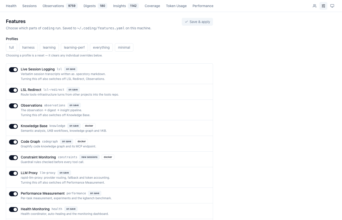 Dashboard → Features