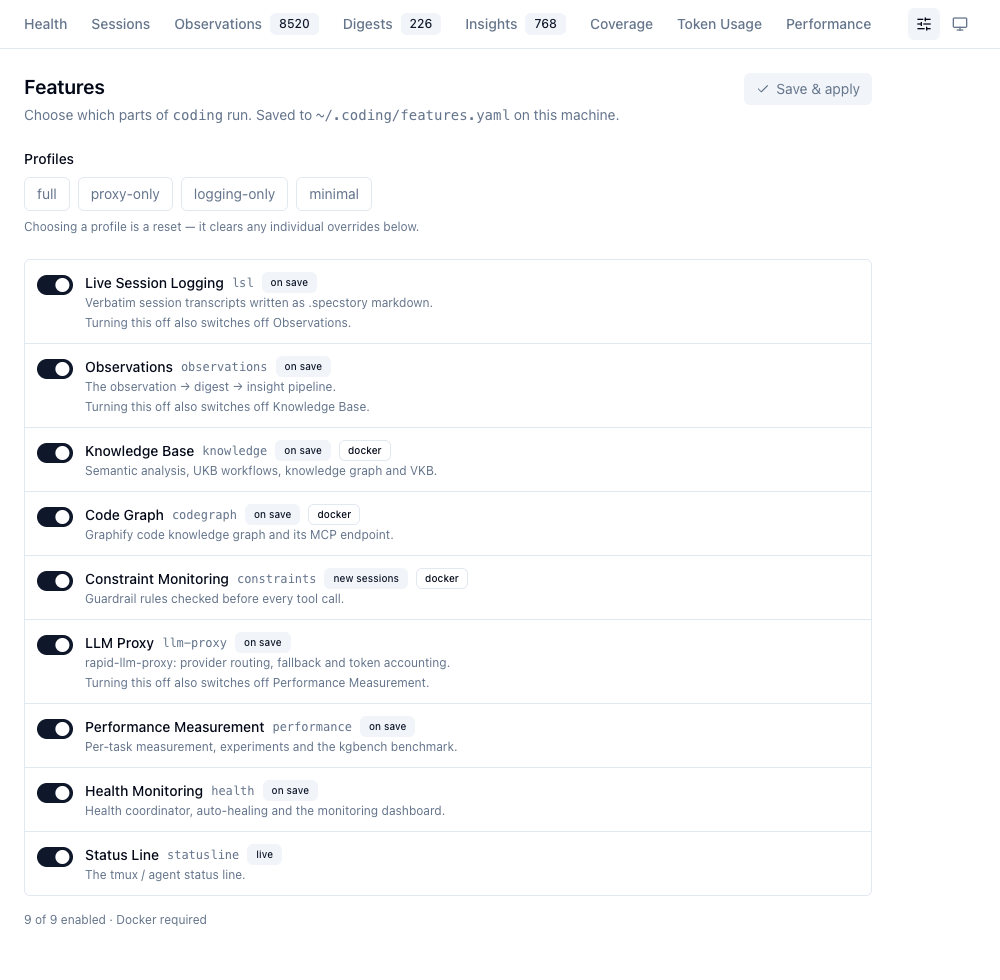 The Features editor