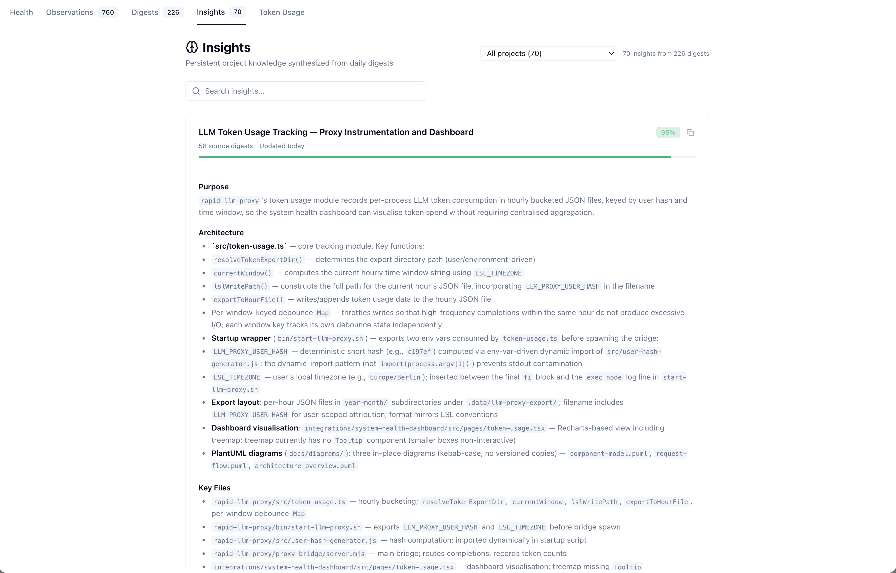 Insights page with confidence bars