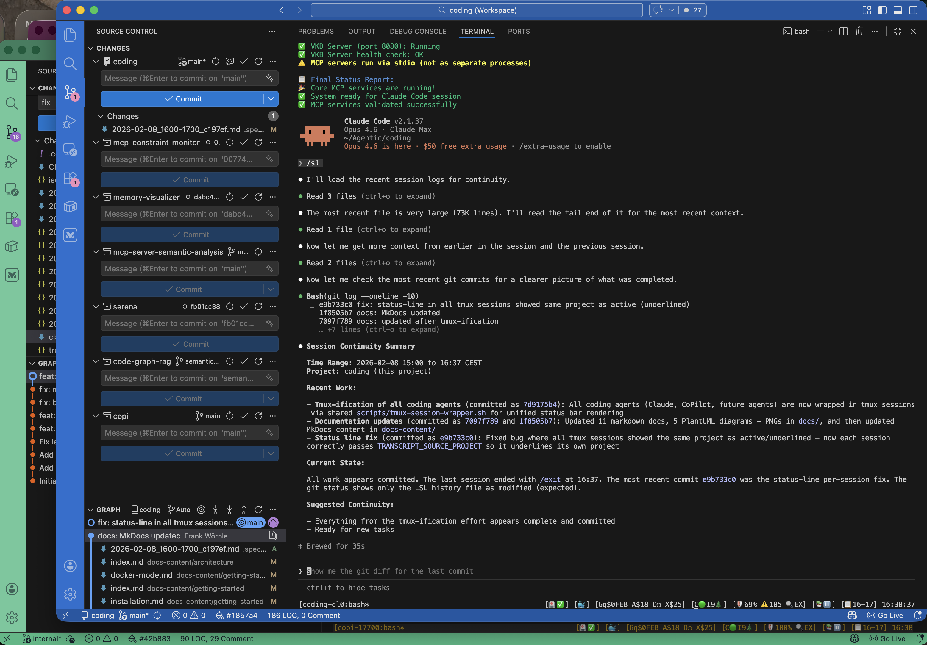 Coding Environment — Tmux Status Bar